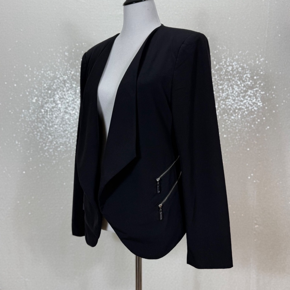 Vince Camuto Black Open Front Blazer Jacket Zip Pocket Career Work Office Womens - Picture 6 of 13